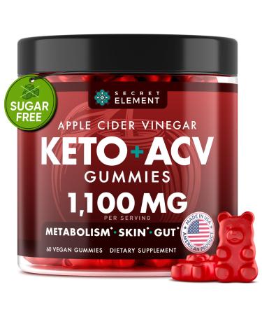 Keto ACV Gummies 1100mg Apple Cider Vinegar Gummies with Prebiotic Superfruits Green Coffee Bean Extract B Vitamins Sugar Free Vegan Non-GMO Cherry Flavor 60 Gummies 60 Count (Pack of 1)