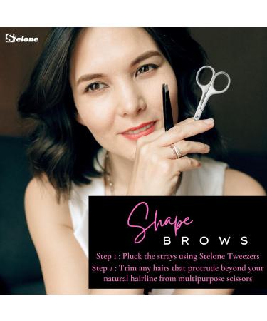 Stelone Professional Stainless Steel Eyebrow Tweezers & Scissors Set for Women - Precision Tool for Perfect Brows and Facial Hair Grooming - Buy Online on GoSupps.com