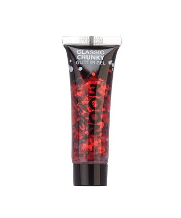 Classic Chunky Face & Body Glitter Gel by Moon Glitter - Red - Cosmetic Festival Glitter Face Paint for Face Body Hair Nails - 12ml - Buy Online on GoSupps.com
