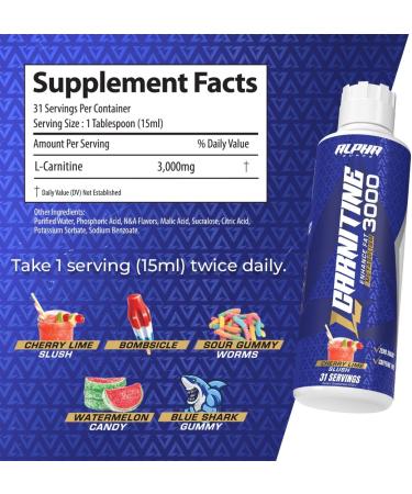 Alpha Supps L Carnitine Liquid 3000 | Stimulant-Free L-Carnitine Supplement for Men & Women | Pre-Workout Energy Boost & Muscle Recovery | Zero Sugar Fat & Carbs | 31 Servings (Sour Gummy Worms) - Buy Online on GoSupps.com