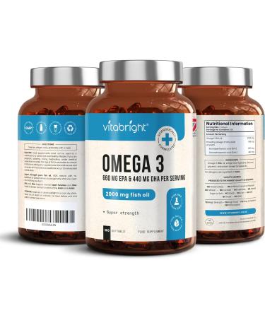 VitaBright Omega 3 Pure Fish Oil 2000mg - 300 Softgel Capsules - 5 Months Supply - Brain, Heart, and Eye Health Support - Made in UK - Buy Online on GoSupps.com