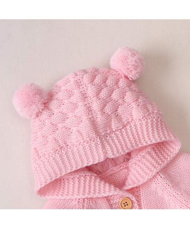 Haokaini Newborn Baby Knitted Winter Romper Hooded Ear Warmer Snowsuit 6-12 Months Pink - Buy Online on GoSupps.com