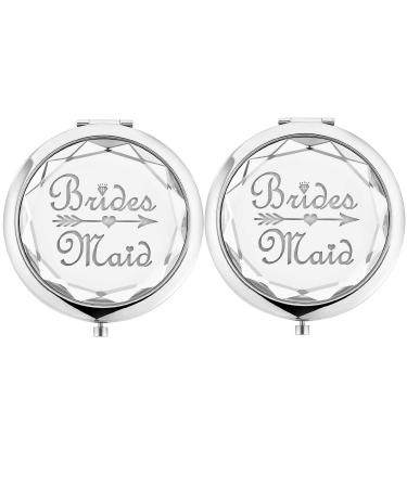 2 Pack Bachelorette Party Gifts for Bride 2 Bridesmaid Makeup Mirror Crystal Pocket Compact Makeup Mirror Wedding Bridesmaid Gifts-Mirror for Bridal Party Bridesmaid Proposal Gifts (silver)