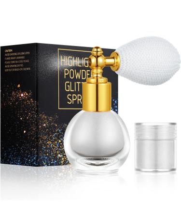 AOOWU Glitter Powder Spray  Shiny Body Glitter Spray for Women  Highlighter Loose Powder Spray  Shimmer Sparkle Powder Makeup Spray for Body  Hair  Face and Clothing Pearlescent silver