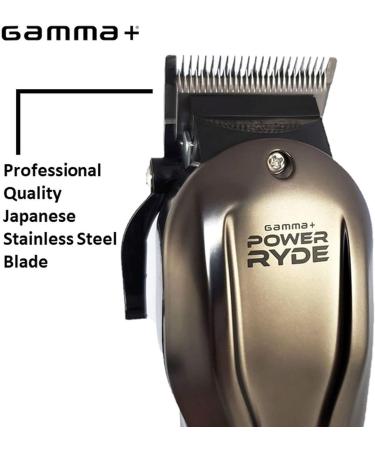 GAMMA+ Power Ryde Professional Long-Life Magnetic Motor Corded Hair Clipper | Adjustable Zero Gap | 5 Guards | 10 FT Cord | Japanese Stainless Steel Blade Metallic Gunmetal Clipper - Buy Online on GoSupps.com