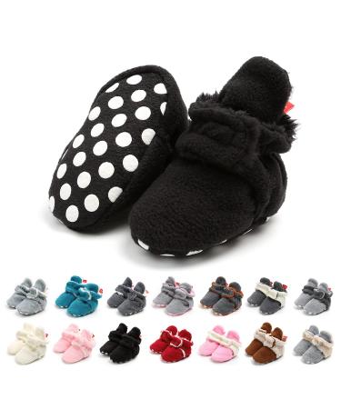 EDOTON Unisex Newborn Winter Boots Warm Stripe Bootie Non-Slip Sole Soft Stay On Ajustable Bootie Sock 12-18 Months Black