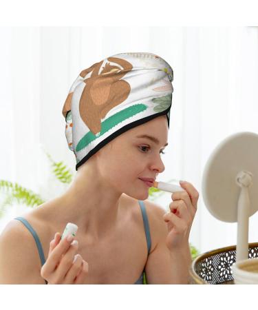 Buy Cute Sloth Yoga Pose Microfiber Hair Towel | Super Absorbent Coral Velvet Wrap for Women - Perfect for Long Curly & Thick Hair - Buy Online on GoSupps.com