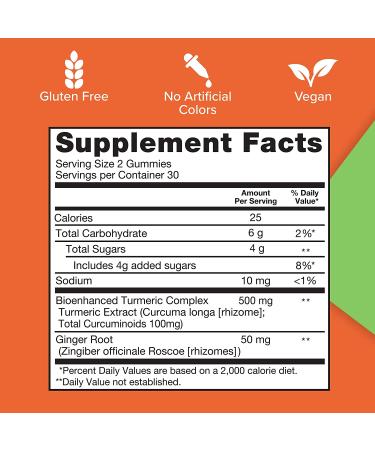 Turmeric and Ginger Gummies | Qunol Vegan Joint Support Supplement | Ultra High Absorption | 1 Month Supply 60ct Gummies - Buy Online on GoSupps.com