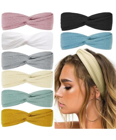 Huachi Boho Head Bands for Women's Hair Non Slip Twist Hair Bands for Short Hair Fashion Summer Hair Accessories Solid Color 8Pcs Bloom Your Beauty