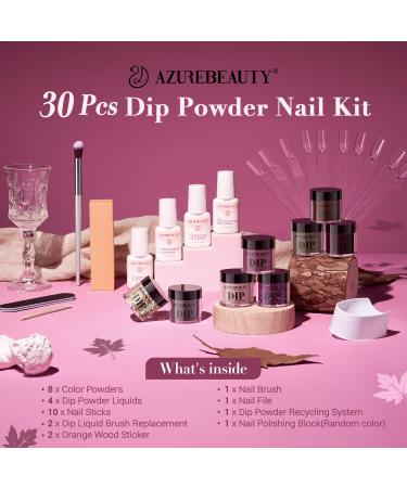 AZUREBEAUTY Dip Powder Nail Kit - 8 Colors Glitter Purple Nude Brown - Complete Dipping Powder Set for Salon & DIY Nail Art - Matte Top Coat & Swatch Sticks Included - Buy Online on GoSupps.com