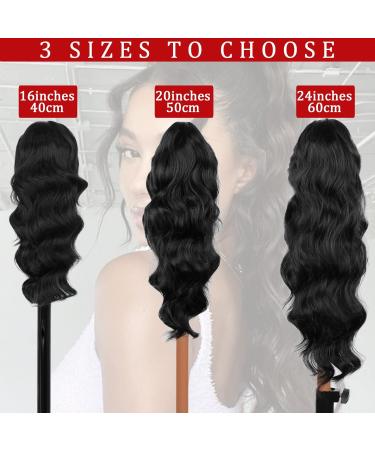 Ponytail Extensions Black Clip-In | 40cm Synthetic Hair - Realistic Look - 1B# 082A-16 - Buy Online on GoSupps.com