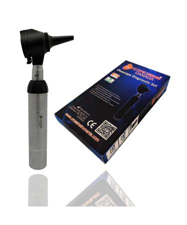 Cross Canada Physician LED Otoscope Diagnostic Set Professional Otoscope for Physician Medical Student Nursing Student Doctor Nurse (Chrome)