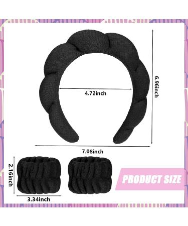 Puffy Spa Headband Set for Women - Black Terry Towel Cloth Fabric Headbands for Skincare, Shower, and Makeup Removal - Buy Online on GoSupps.com
