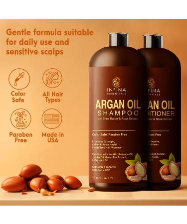 Argan Oil Shampoo & Conditioner Set - Hydrating Sulfate Free Hair Care for All Hair Types - 16 fl oz Each - Buy Online on GoSupps.com