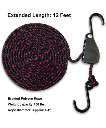 12ft Kayak Tie Down Straps 2 Pack - Heavy Duty Ratchet Pulley Rope for Canoe Bow and Stern - Black Vinyl Coated - Buy Online on GoSupps.com