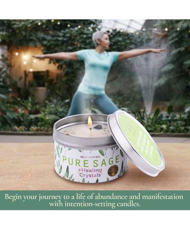 Sage Leaf & Healing Crystal Candle for Aromatherapy & Meditation - 6 oz Natural Soy Wax with Rose Quartz, Amethyst, Moonstone, Black Tourmaline - Pure Sage & Healing Crystals - Buy Online on GoSupps.com