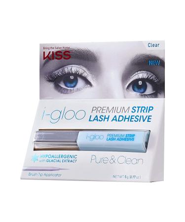 KISS i-gloo Clear Strip Lash Adhesive | Hypoallergenic, Dermatologist Tested, Formaldehyde Free | Strong Eyelash Glue with Brush Tip Applicator - 0.17 Ounce - Buy Online on GoSupps.com