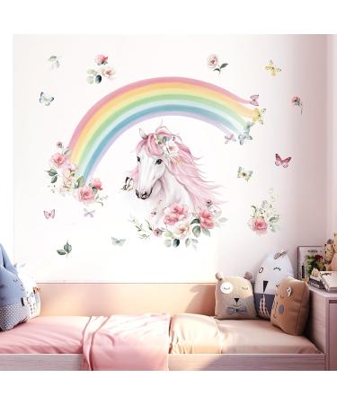 Wondever Large Rainbow Horse Flower Wall Decals for Girls Bedroom | Peel and Stick Kids Room Nursery Wall Art Stickers - Buy Online on GoSupps.com