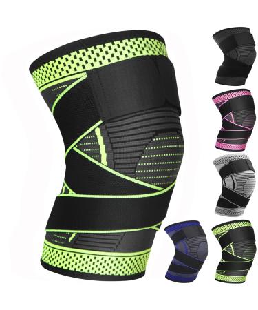 Adjustable Knee Support Brace 1 pack Compression Knee Sleeves for Men Women Use for Meniscus Tear Arthritis Tendinitis Ligament Injury Weight Lifting Anti Slip Knee Brace (Green XX-Large) Green XX-Large