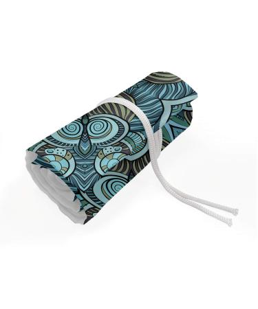 ABAKUHAUS etnico Roll Up Pencil Case, Aqua Color Palette Hippie, Durable & Portable Pencil Organizer, 48 Holes, Multicolor