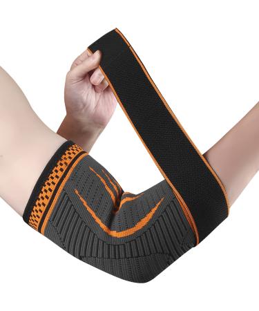 Ruilala Elbow Support for Men and Women 1 Pack Nonslip Elbow Brace Adjustable Compression Arm Sleeve for Left and Right Hand Tennis Elbow Golfers Elbow Arthritis Tendonitis Weightlifting Orange S