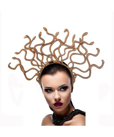 Faxianther Gold Snake Headband Halloween Costume Cosplay Headpiece Hair Hoop Scary Day Of The Dead Fancy Dress Party Masquerade Ball Snake Crowns Tiaras Hair Band