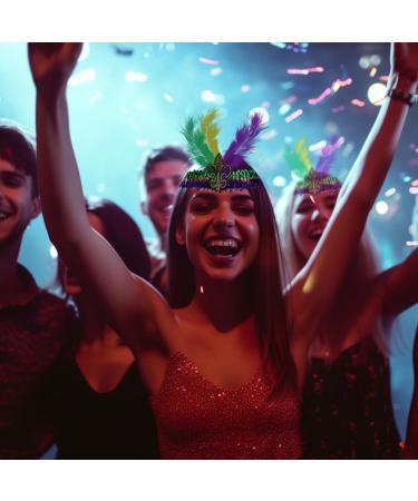 MEISH Mardi Gras Headband Sequin Faux Feather Fascinators Headpieces Masquerade Mask Party Fleur De Lis Hair Band for Women Girls(2) - Buy Online on GoSupps.com