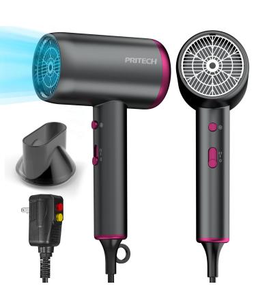 Ionic Hair Dryer PRITECH 1875W Professional Hair Blow Dryer Portable Travel Hair Dryer HairDryer with Concentator Nozzle and Powerful Hot/Cool Wind Settings Pro Negative Ion Quiet for Salon Pink
