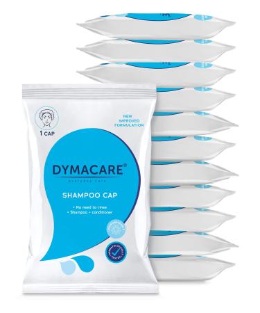 DYMACARE No Rinse Shampoo Cap | Rinse Free Shower Cap that Shampoos & Conditions | pH Balanced Microwaveable No Rinse Waterless Hair Wash | 12 Caps