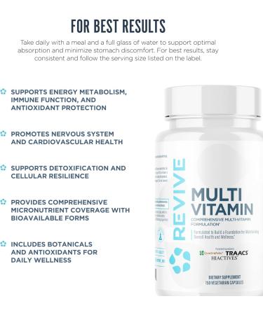 Revive MD Multi-Vitamin Supplement for Men & Women Daily Multivitamin Supports Energy Immunity & Overall Health with Essential Vitamins NAC Zinc Magnesium & More (150 Capsules 30 Servings) - Buy Online on GoSupps.com