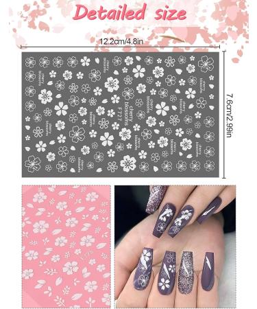 Flower Nail Stickers Decals White Cherry Blossom Stickers EBANKU 8 Sheets Self-Adhesive White Flower Stickers for Acrylic Nails Designer Nail Art Stickers Supplies for Woman Girl - Buy Online on GoSupps.com