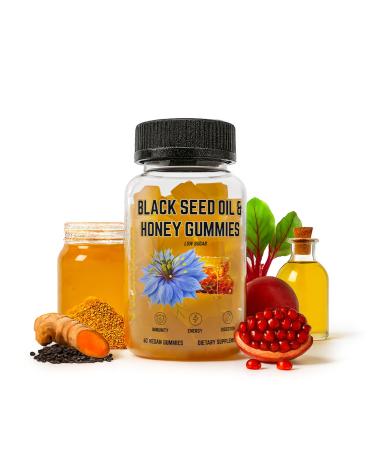 Black Seed Oil & Honey Gummies - with Black Cumin Seed Oil Vitamin C Turmeric & Biotin - Immune Support Supplement for Joint Gut & Skin Health 60 Gummies