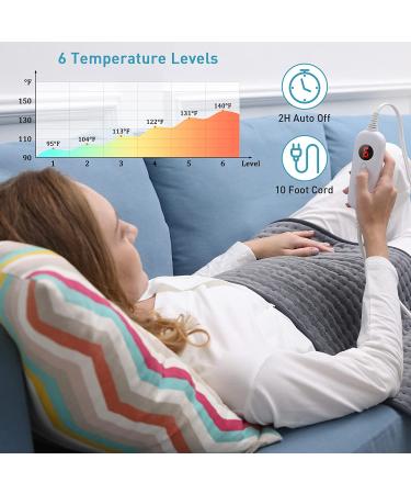 Aukfa XXX-Large Electric Heating Pad for Back Pain Relief - 6 Heat Settings, Auto Shut Off, Moist & Dry Heat Therapy - 17 x 33 Inch, Gray - Buy Online on GoSupps.com