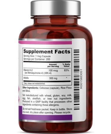 biophix Vitamin K2 MK-4-100 mcg 200 Caps with Alfalfa - Supports Strong Bones Immune Health - Buy Online on GoSupps.com