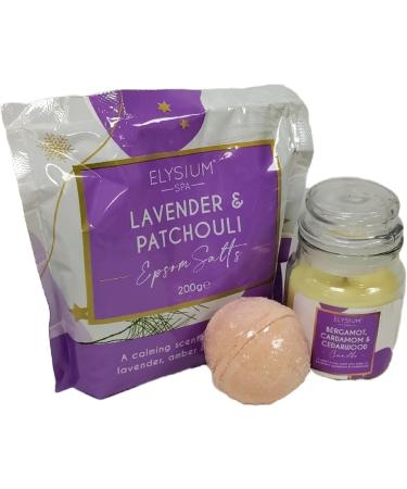 Elysium Spa Scented Candle Epsom Salts & Bath Bomb Gift Set Lavender Cedarwood Neroli Scents - Buy Online on GoSupps.com