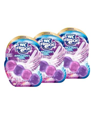 Toilet-free 3 pack brilliant gel Magic Breeze toilet cleaner & fragrant 1 piece all in 1 formula with strength foam dirt protector extra fresh and brilliant shine (3x42g) Magic Breeze 1 piece (3 Pack)