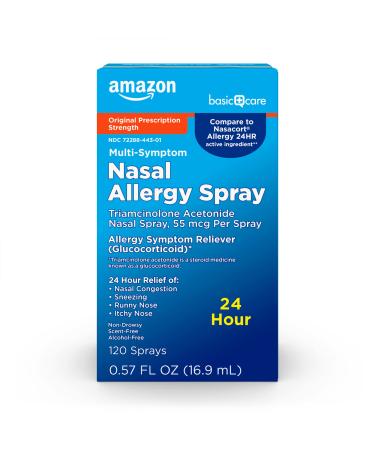 Amazon Basic Care 24 Hour Allergy Nasal Spray, Triamcinolone Acetonide 55 mcg per spray, Allergy Medicine, Non-Drowsy, 0.57 Fluid Ounce 0.57 Ounce