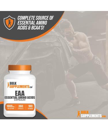 BulkSupplements Essential Amino Acids Capsules - 360 EAAs 180-Day Supply 2 Capsules/Serving - Premium EAA Supplement for Optimal Health - Buy Online on GoSupps.com
