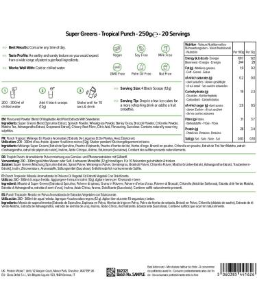 Protein Works Super Greens Powder 250g - Tropical Punch Detox Shake | Vegan, Nutrient Dense, Immune System Support - Buy Online on GoSupps.com
