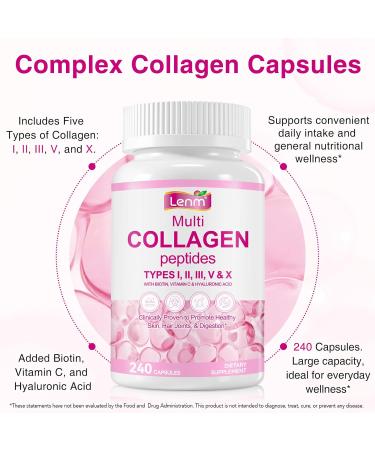 XINSZLIN Multi Collagen Peptides Capsules with Biotin Vitamin C & Hyaluronic Acid 5 Types Collagen I II III V X for Skin Hair Nails & Joint Support 240 Capsules - Buy Online on GoSupps.com