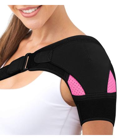 Adjustable Shoulder Brace Support for Pain Relief | Rotator Cuff Recovery Sleeve - Pink Large - Buy Online on GoSupps.com