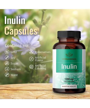 HERBAMAMA Inulin Powder Capsules - Organic Chicory Root Inulin Supplement - Prebiotic Fiber for Digestive Support & Gut Health - 1200 mg  100 Caps - Buy Online on GoSupps.com