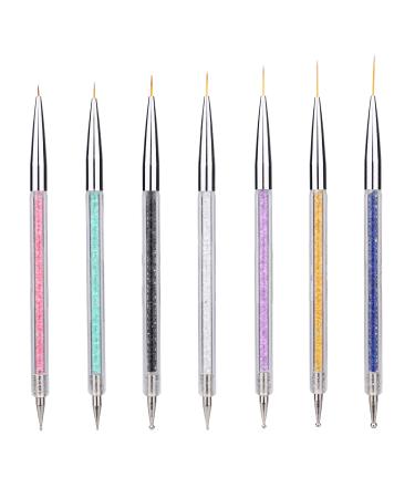 7 Pcs Nail Art Liner Brushes,Nail Art Point Drill Drawing Brush Pen Double Ended Dotting Tools Set,Dual-ended Painting Nail Design Brush Pen Include Liner Brushes and Dotting Pen 5/7/9/11/14/16/20 mm