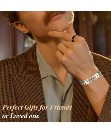 Vicmag Men Magnetic Bracelet | Titanium Steel Double Row 3500 Gauss Wristband | Adjustable & Gift Box Included | Silver Gold 4 Elements - Buy Online on GoSupps.com