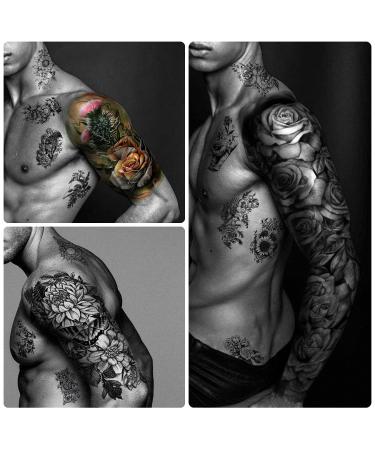 SOOVSY Extra Size Full Arm Temporary Tattoo: Skull Wolf Angel Floral Butterfly Half Arm Shoulder Design for Men & Women - Color-02 - Buy Online on GoSupps.com