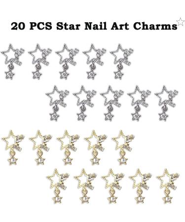 Baoximong 20 PCS Star Nail Art Charms | 3D Rhinestone Design Nail Jewels for Acrylic Nails - Gold & Silver Nail Charms for Women | Nail Decorations - Buy Online on GoSupps.com