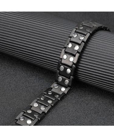 Vicmag Men Magnetic Bracelet Titanium Steel Double Row 3500 Gauss Wristband (Blue Black) - Adjustable with Gift Box - Buy Online on GoSupps.com