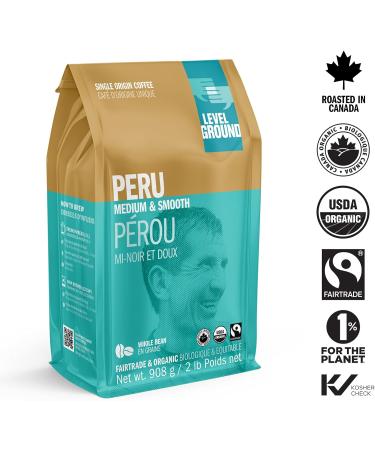 Level Ground Coffee - Peru Single Origin - Medium Roast Whole Bean - Fair Trade Organic 1% For the Planet Kosher - Specialty Coffee - Great in a Drip Brew French Press Pour Over - Tastes Savoury Silky Cocoa - 908g / 2lb Sweet citrus Chocolate Toasted Pean - Buy Online on GoSupps.com