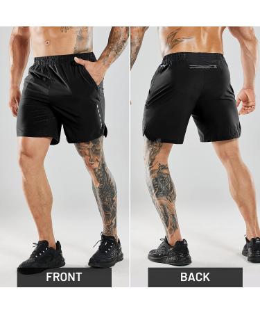 MIER Men's Running Shorts 7- Quick Dry Gym Athletic Workout Shorts- Black Medium- Zipper Pockets - Buy Online on GoSupps.com