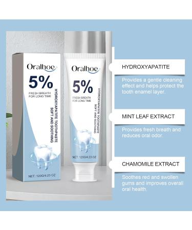 Oralhoe 5% Hydroxyapatite Toothpaste Gentle Cleaning Teeth Whitening Fresh Breath Soft and Soothing 120g/4.23 oz - Buy Online on GoSupps.com